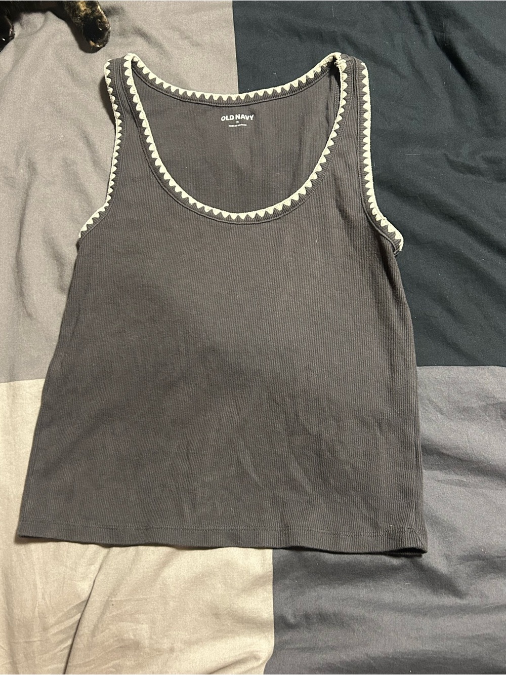 Old Navy Black Ribbed Tank with Cream Trim